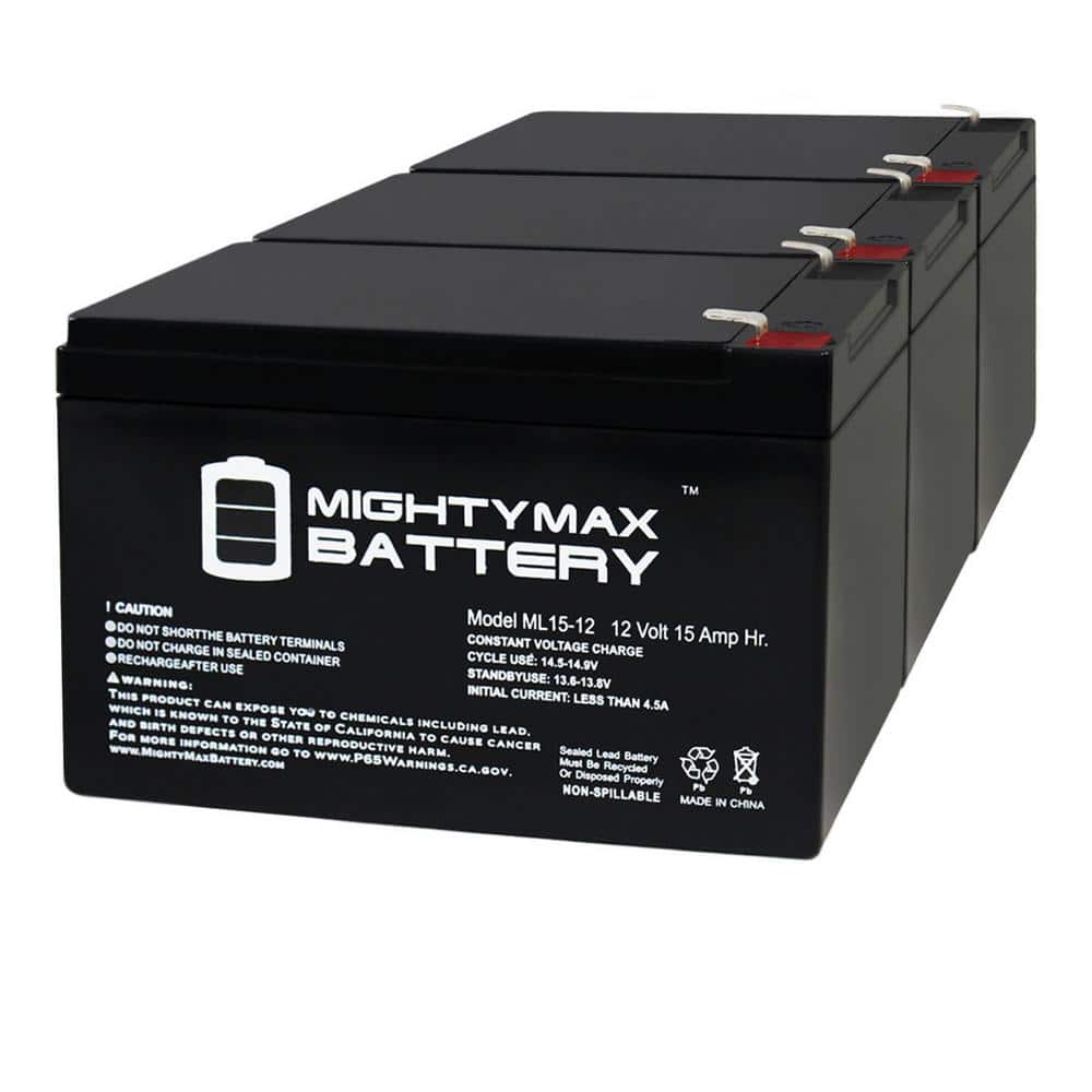 MIGHTY MAX BATTERY ML15-12 12V 15Ah F2 SLA Replaces GP12120 PS-12120 WP12-12 GP12110F2 - 3 Pack -  MAX3438940