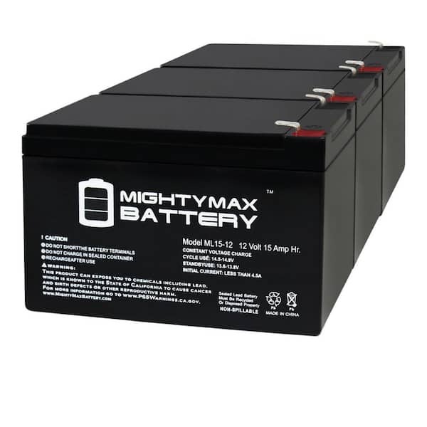 MIGHTY MAX BATTERY 12-Volt 15AH F2 Battery Replacement for OD 6-DW-12 Comp - 3 Pack