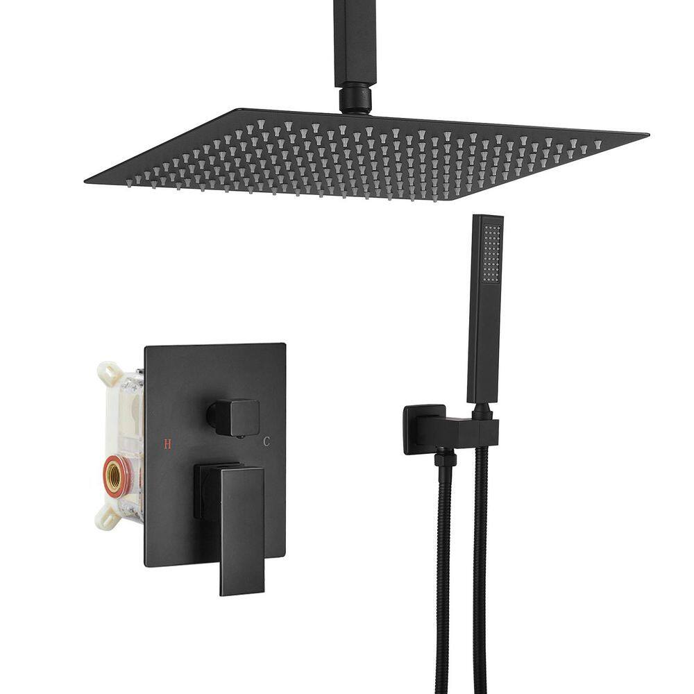 Single Handle 1-Spray Shower Faucet 1.8 GPM with Pressure Balance Ceiling Mount Shower System with Valve in Matte Black price history on PriceWatchPro
