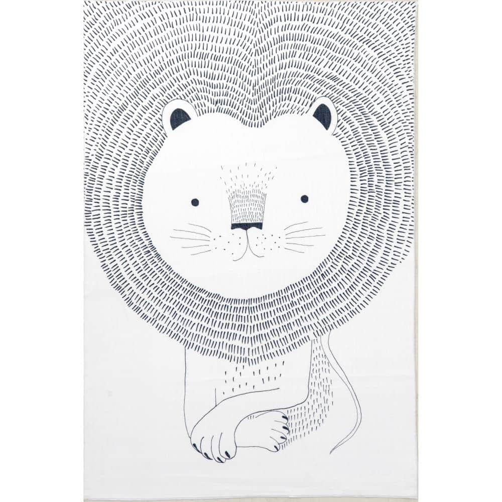 Kinslee Light Gray Lion Graphic 3' x 5' Machine Washable Kids Area Rug