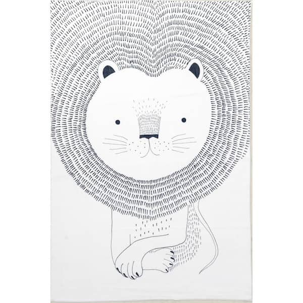 Kinslee Modern Light Gray 4 ft. x 6 ft. Lion Machine Washable Kids Area Rug