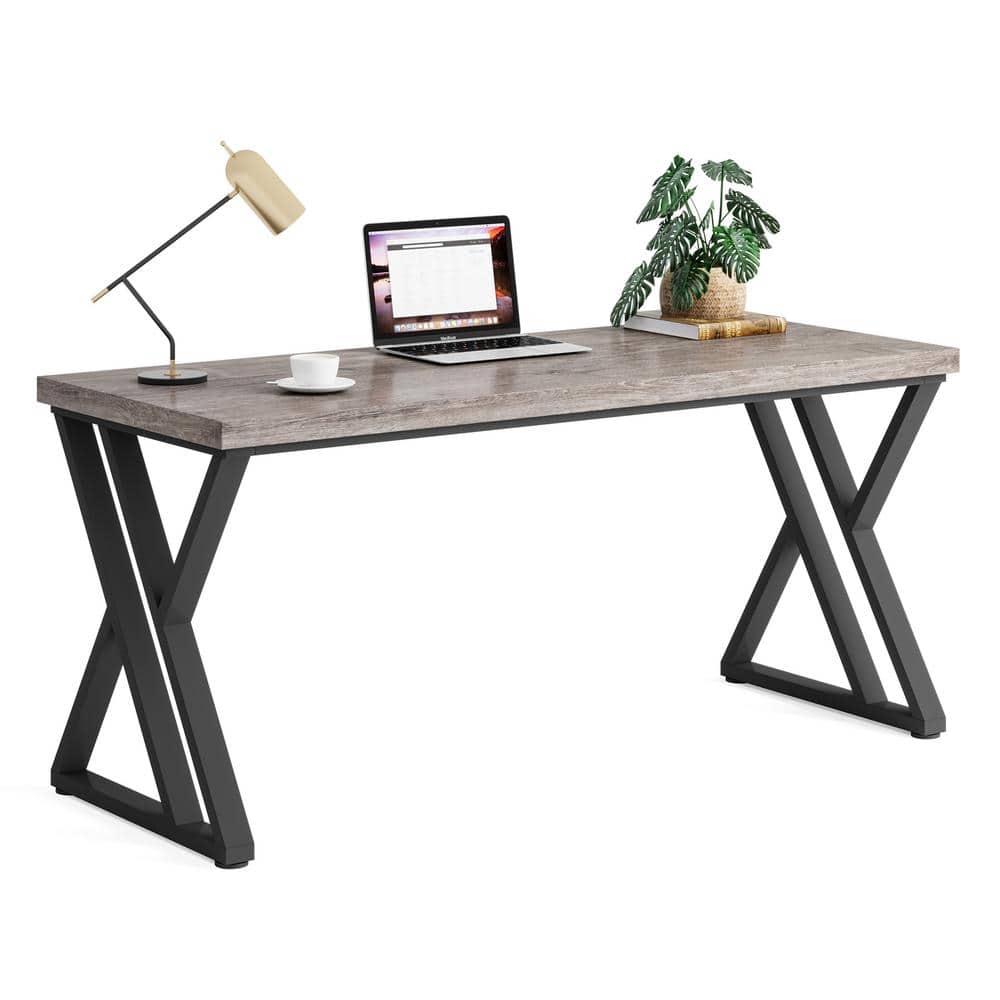 Gray 55" Adjustable Height Wood Writing Desk with Z-Shaped Metal Legs