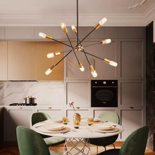 aiwen 10-Light Black Unique Modern Linear Chandelier Pendant Light