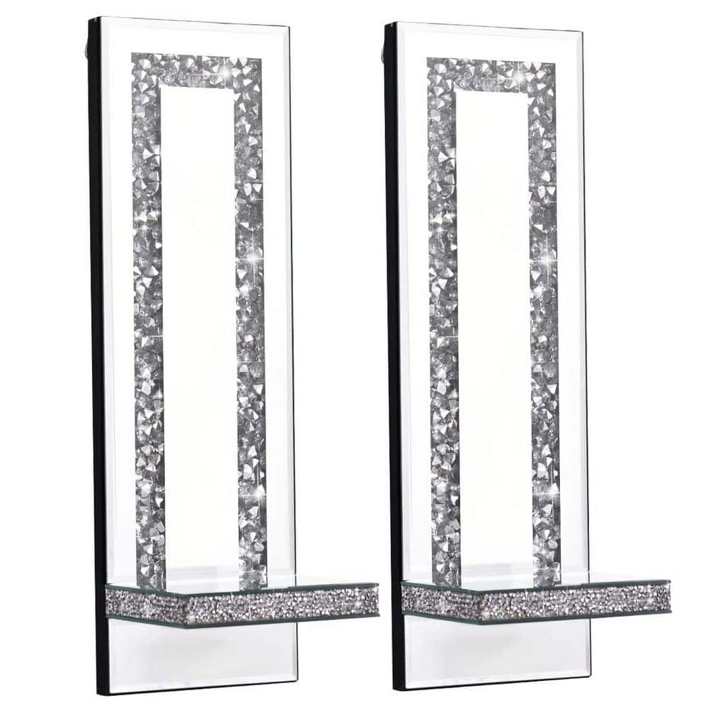 Crystal Crush Diamond Mirrored Candle Sconces, Silver Wall Candle Holder Set of 2 price history on PriceWatchPro