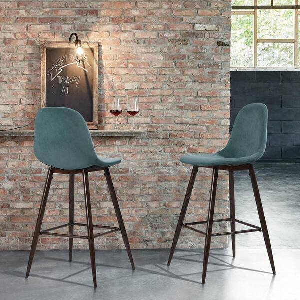 Homy Casa Charlton 26 in Green Low Back Metal Frame Counter Stool with Fabric Seat (Set of 2)