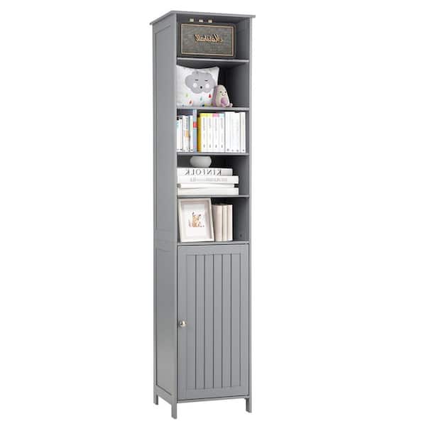 16 in. W x 13.5 in. D x 72 in. H Gray Freestanding Tall Floor Bathroom Linen Cabinet with Door and Adjustable Shelves