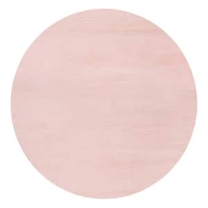 Layne Soft Silky Faux Rabbit Fur Pink 6 ft. x 6 ft. Indoor Round Rug