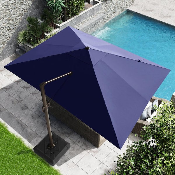 Crestlive Products 13 ft. x 10 ft. Rectangular 360° Rotation Cantilever Patio Umbrella in Navy Blue