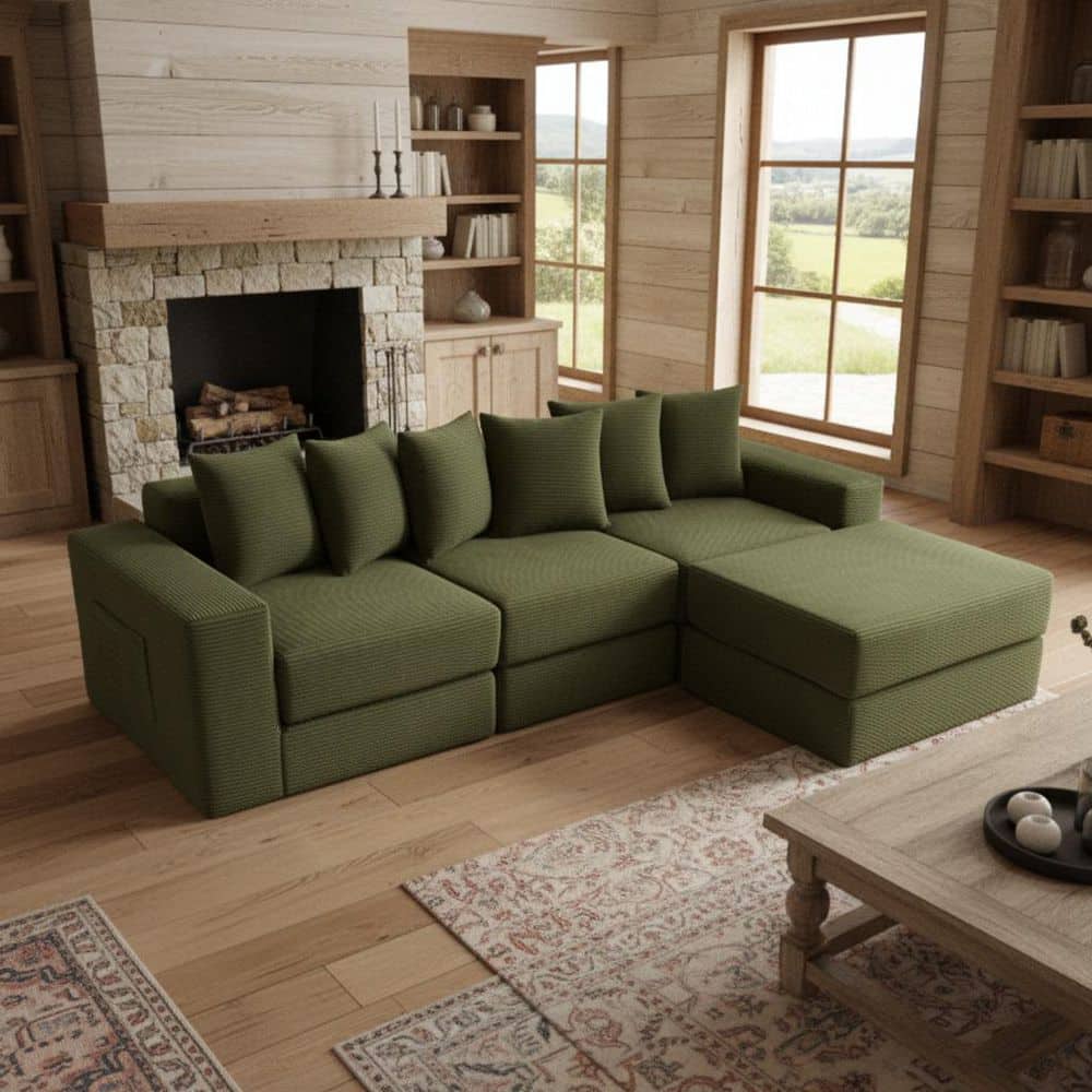 Homy Casa ZOSO 102 in. Square Arm 2-Piece Corduroy Modular Sofa