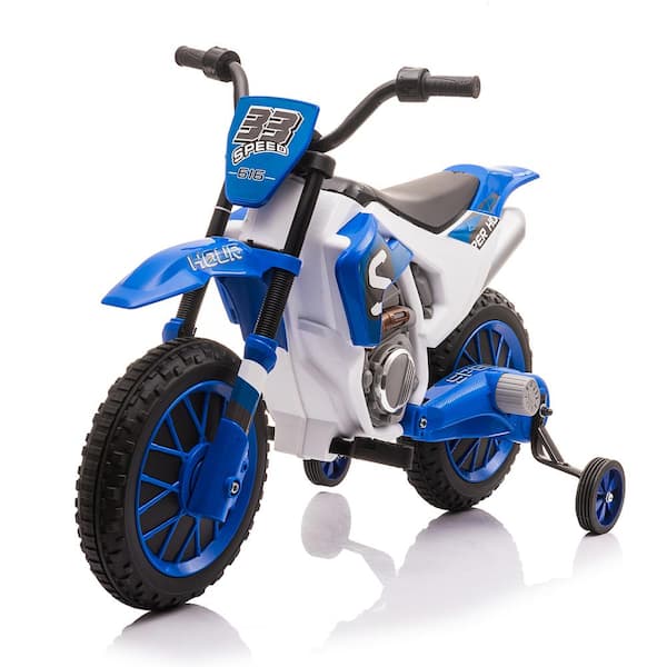 TOBBI 12-Volt Kids Ride On Motorcycle with Training Wheels Electric Dirt Bike, Blue