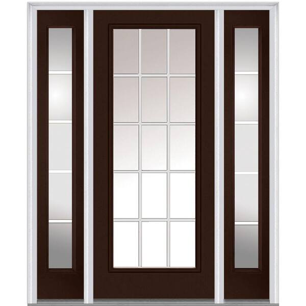 MMI Door 64 in. x 80 in. Internal Grilles Right-Hand Full Lite Clear Painted Fiberglass Smooth Prehung Front Door with Sidelites