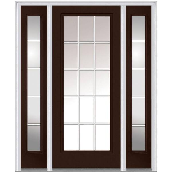 MMI Door 64 in. x 80 in. Internal Grilles Right-Hand Inswing Full Lite Clear Painted Steel Prehung Front Door with Sidelites