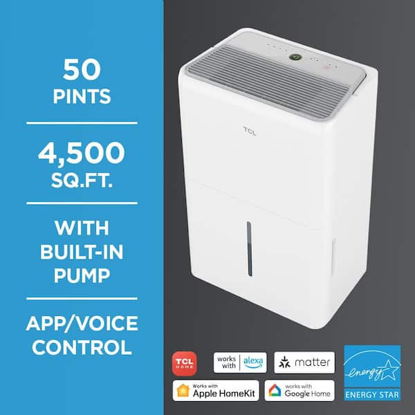 50 pt. 4,500 sq. ft. Smart Dehumidifier with Pump, App & Smart Home Integration in. White