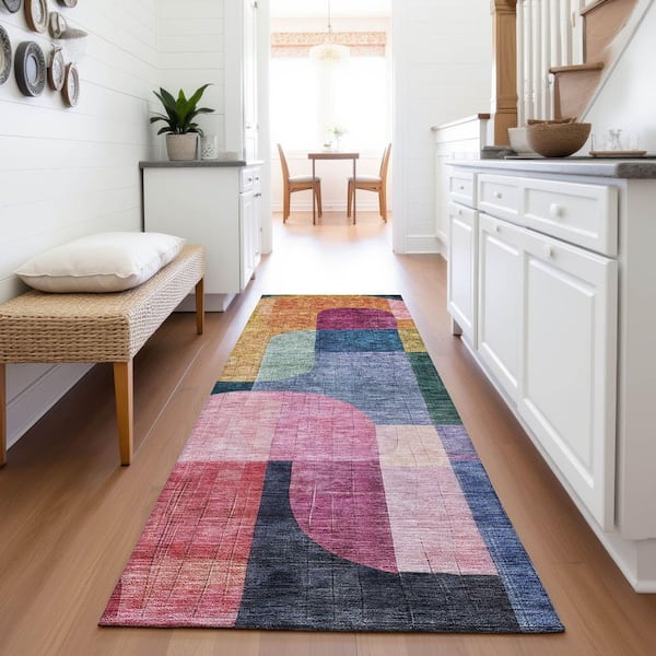 Mayfield Premium Machine Washable Abstract AMF1122 Green 2 ft. 3 in. x 7 ft. 6 in. Runner Rug