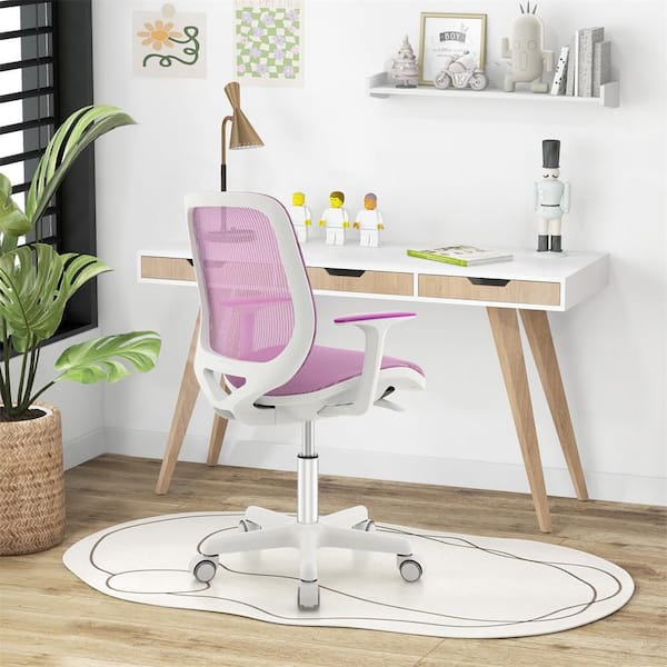 HONEY JOY Purple Kids Desk Chair Ergonomic Children Study Chair with Breathable Mesh Back Armrests and Waterfall Edged Seat