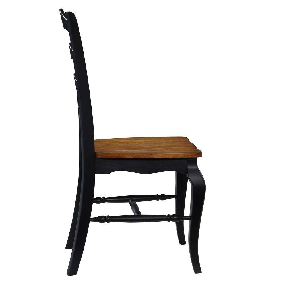 High Ladderback Oak and Black Wood Side Chair Pair