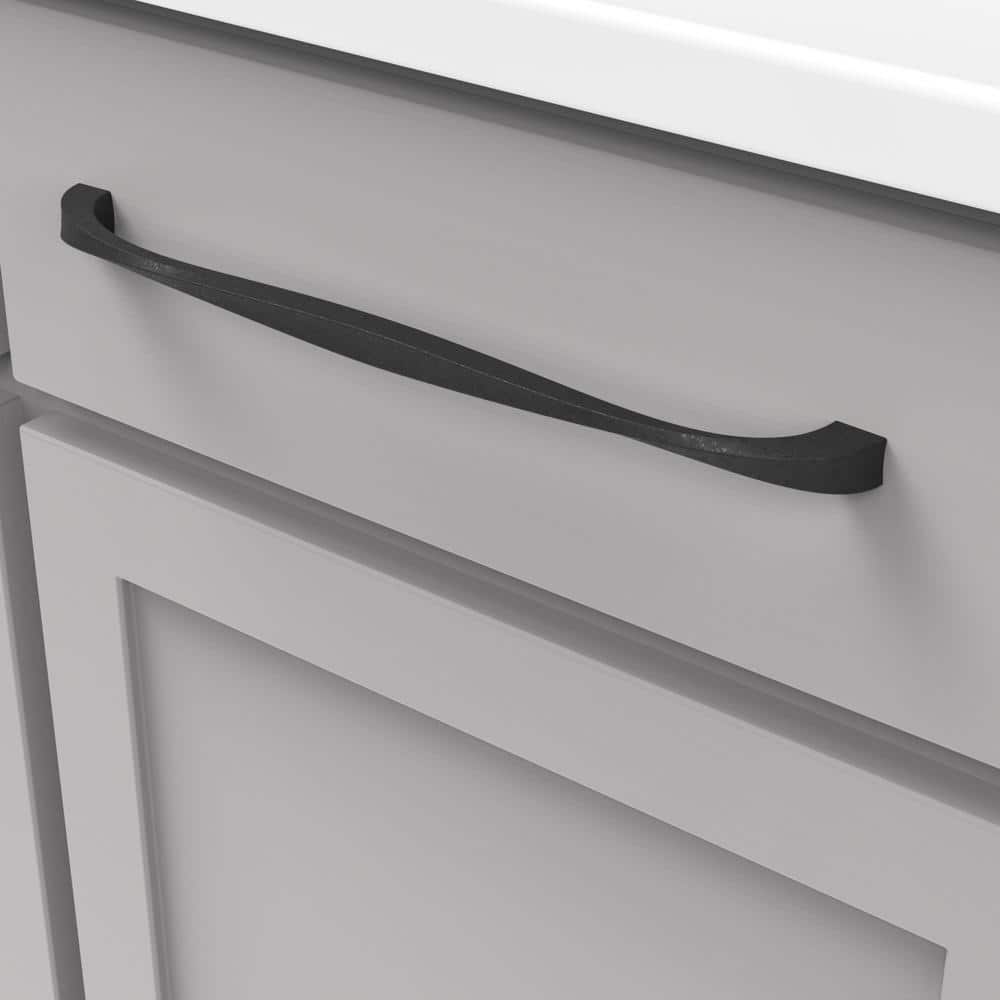 Modern Black Iron Bar Handle with Mounting Hardware, 12-inch