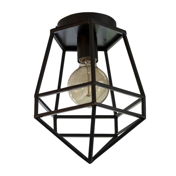 Decor Therapy Doyle Geometric 8 in. 1-Light Black Flush Mount
