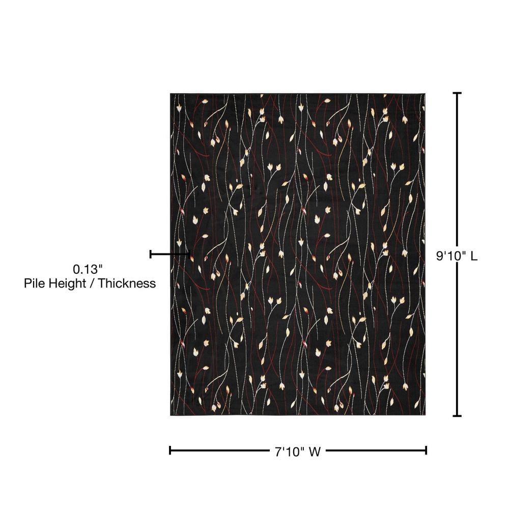Elegant Floral Symphony Black Synthetic 8' x 10' Area Rug