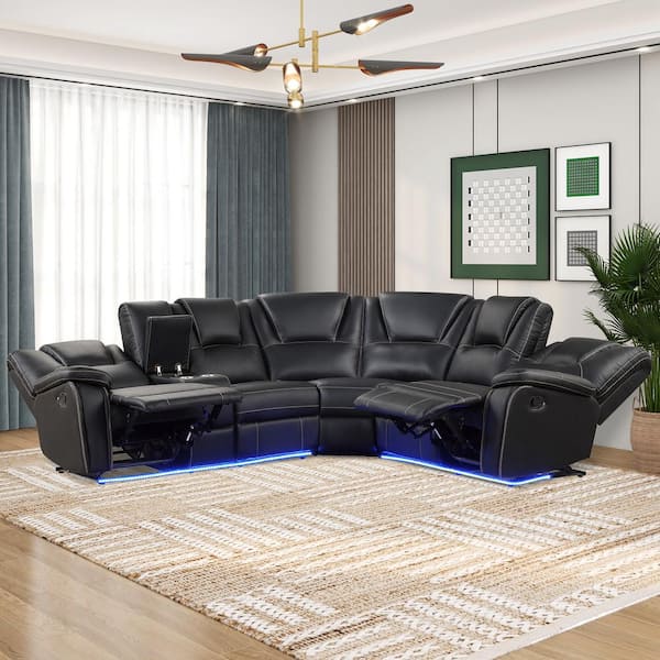 Faux Leather Curved Sectional Sofa