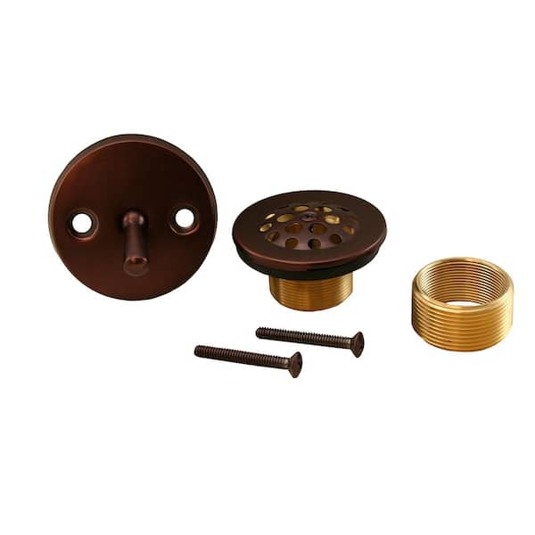JONES STEPHENS Trip Lever Bath Tub Drain Conversion Kit with 2-Hole Overflow Plate in Old World Bronze