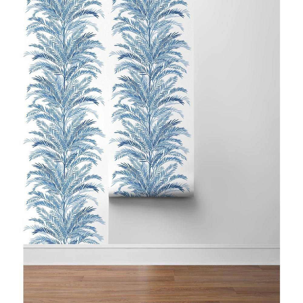 Coastal Blue Keana Palm Peel and Stick Vinyl Wallpaper Roll