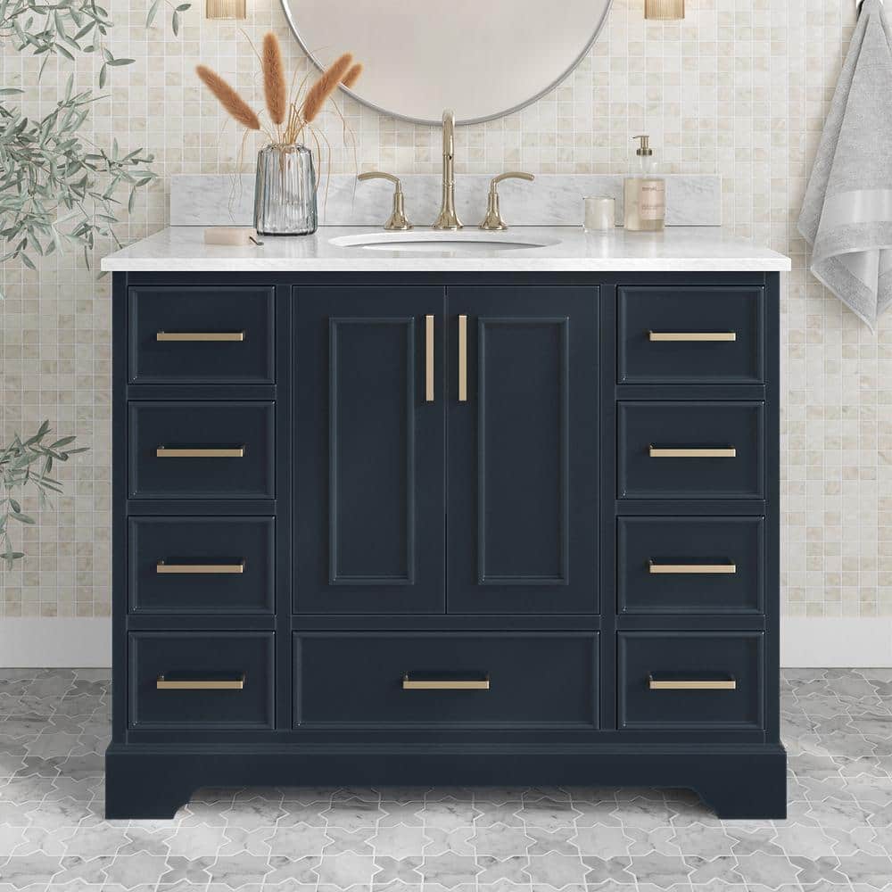 Stafford 42 in. Single Sink Freestanding Bathroom Vanity in Midnight Blue with 0.75 in. Carrara White Marble Top price history on PriceWatchPro