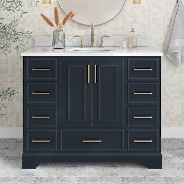 ARIEL Stafford 43 in. W x 22 in. D x 35.25 in. H Single Sink Bath Vanity in Midnight Blue with Carrara White Marble Top