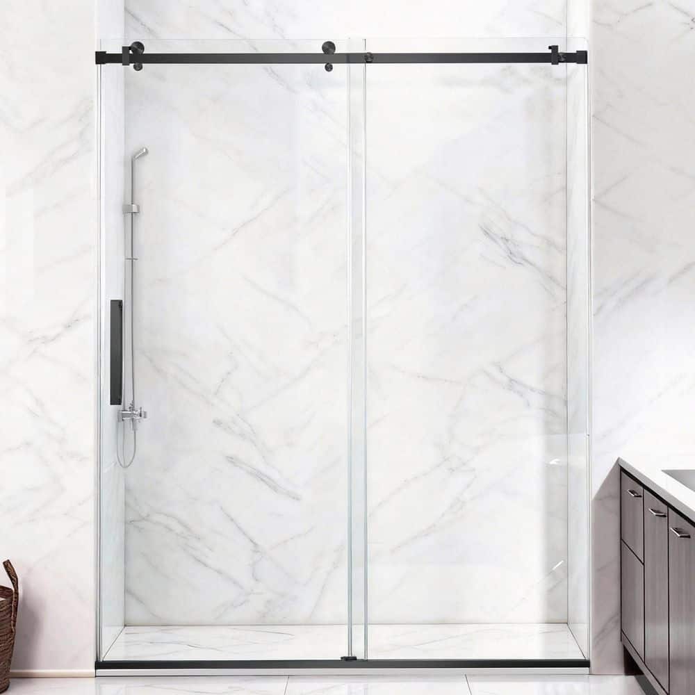 56 to 60 in. W x 76 in. H Single Sliding Frameless Shower Door in Matte Black with 5/16 in. Tempered Clear Glass price history on PriceWatchPro