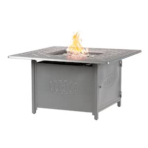 42 in. x 42 in. Grey Square Aluminum Propane Fire Pit Table with Glass Beads, 2 Covers, Lid, 55,000 BTUs