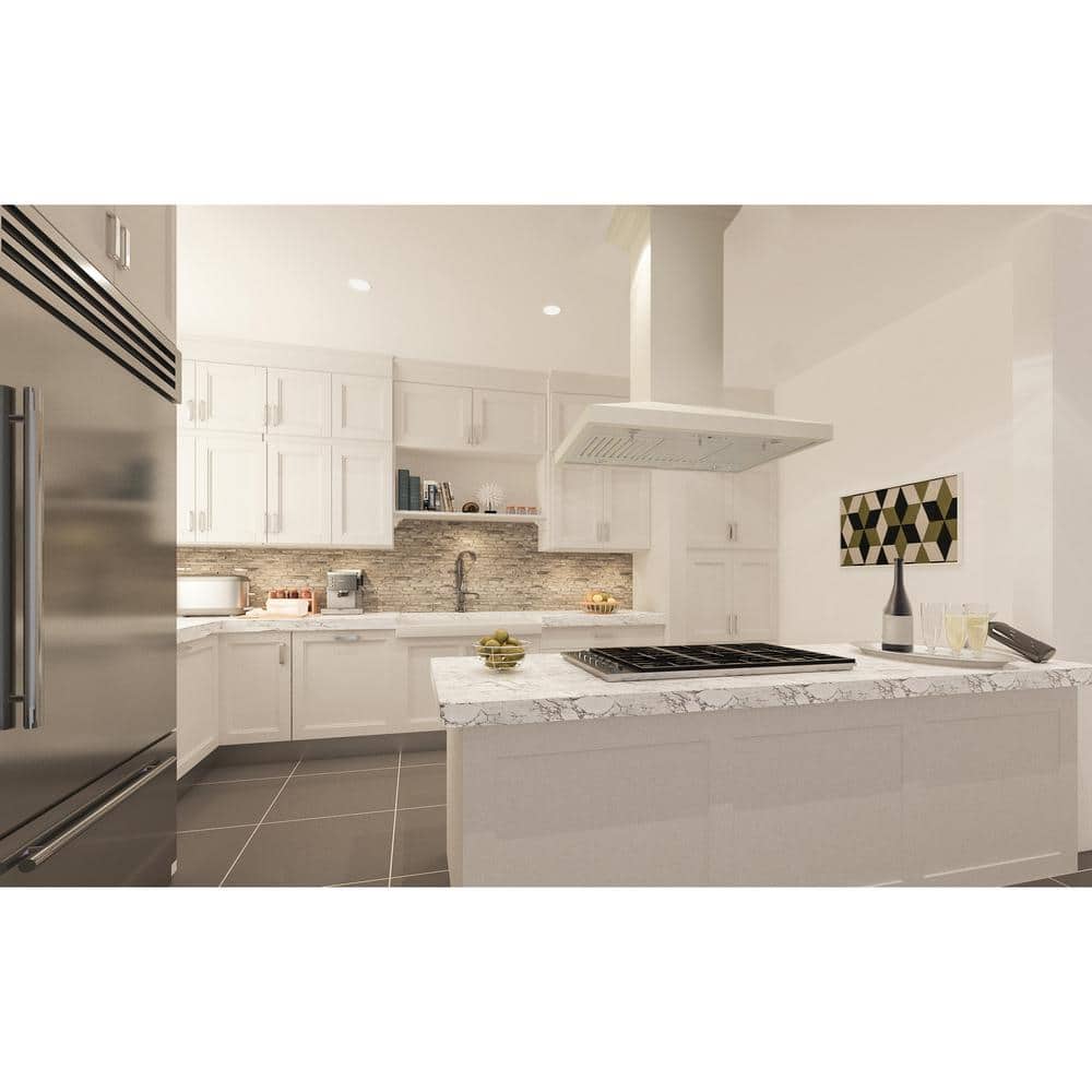 ZLINE 36" White Wooden Island Range Hood with Stainless Steel Filters