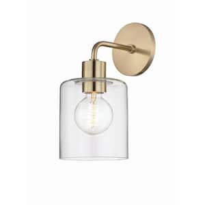 Noah 1-Light Aged Brass Wall Sconce with Clear Glass