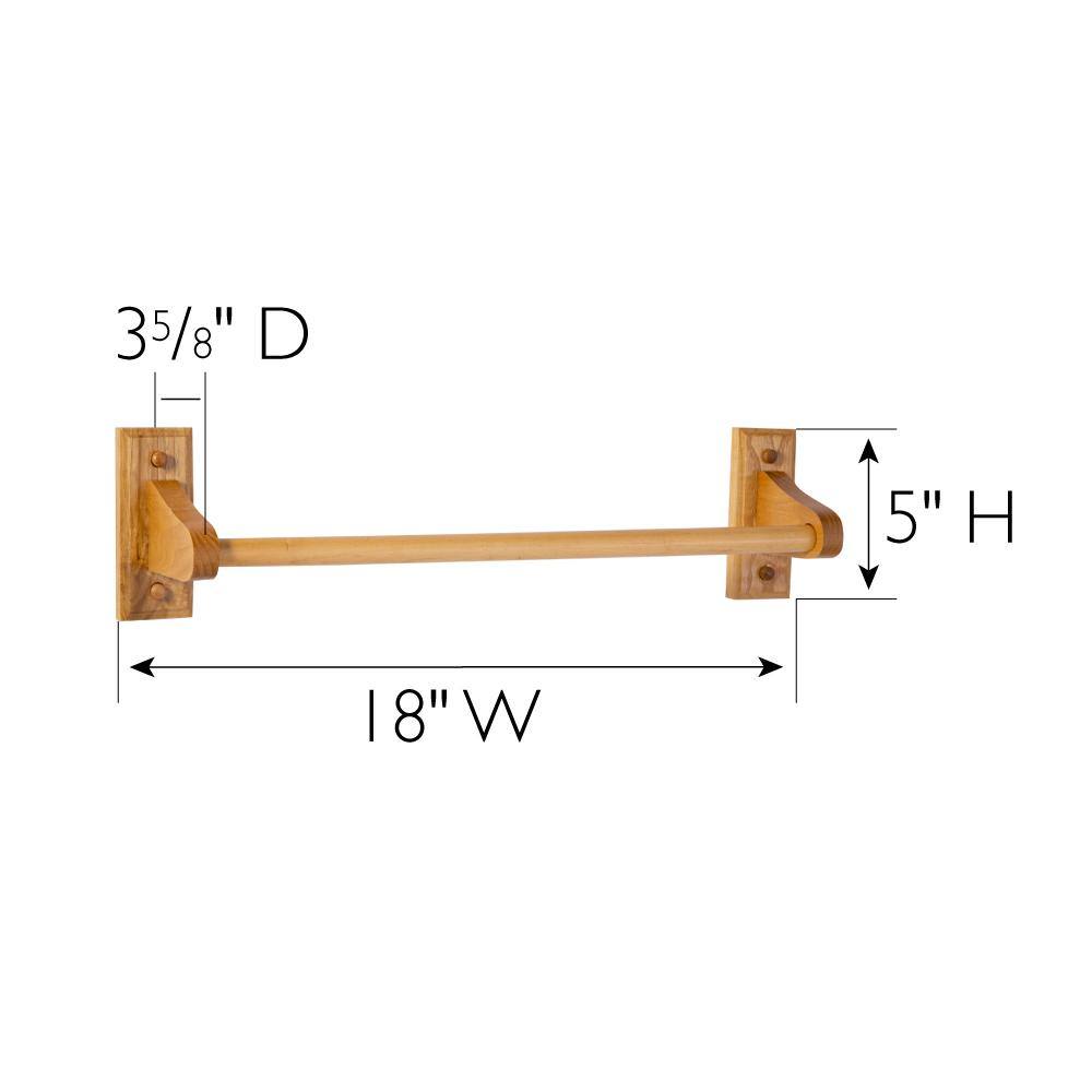 Honey Oak 18-Inch Wall Mounted Wooden Towel Bar