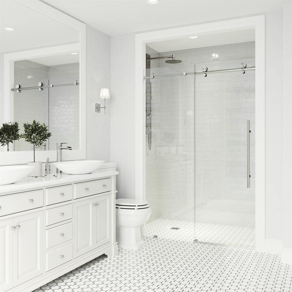 Elan Frameless Sliding Shower Door with Clear Glass and Stainless Steel