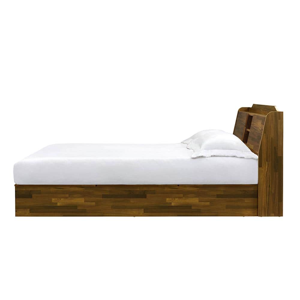 Hestia Midcentury Queen Bed with Upholstered Leather Headboard and Storage