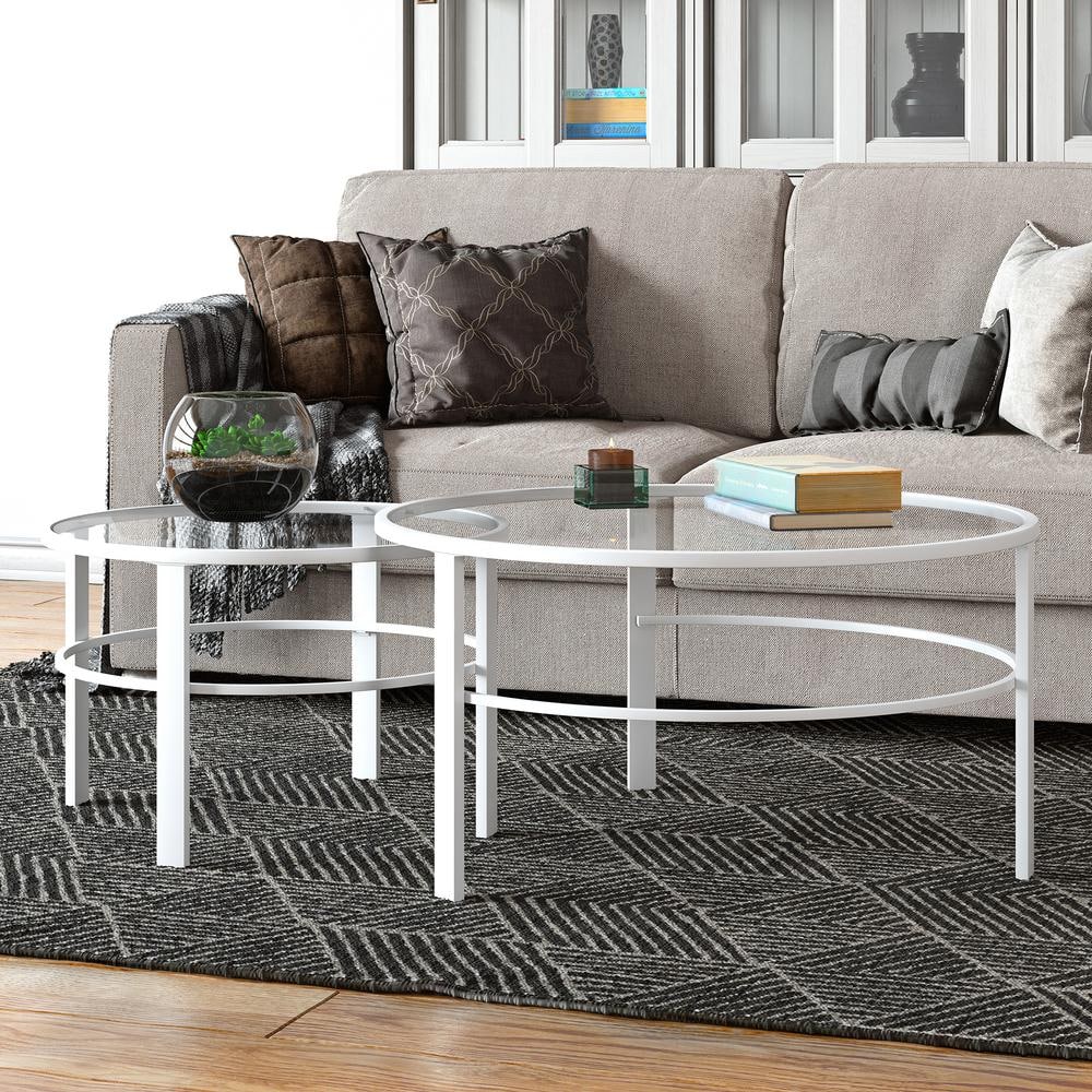 Luna Modern White Glass Round Nesting Coffee Table Set