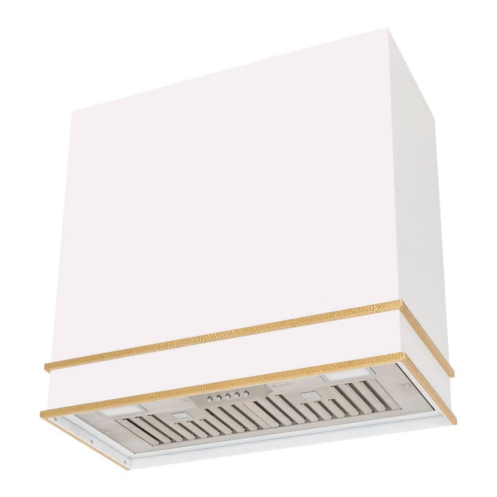 30 in. 600 CFM Ducted Wall Mount Range Hood with 3-Speed Push Control, LED Lights and Carbon Filter, in White with Gold