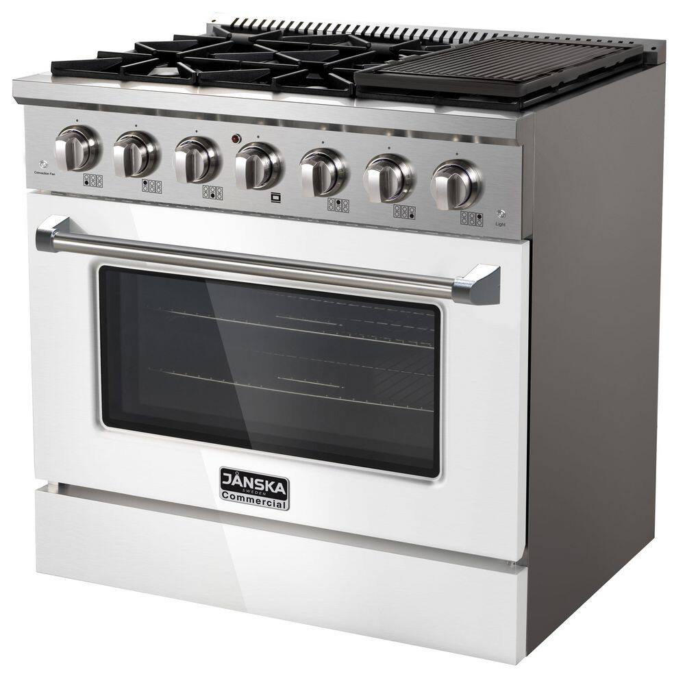 Professional 36 in. Freestanding Dual Fuel Range, 6-Burners, 5.2 cu. ft. Electric Oven, Griddle in Lustrous White price history on PriceWatchPro