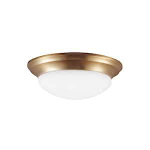 Nash 14 in. 2-Light Satin Brass Flush Mount with Satin Etched Glass