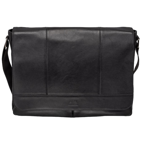 MANCINI Milan 15 in. Black Leather Messenger Bag for Laptop 95-9801 ...