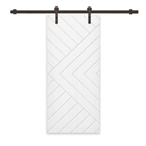 Chevron Arrow 28 in. x 80 in. Fully Assembled White Stained MDF Modern Sliding Barn Door with Hardware Kit