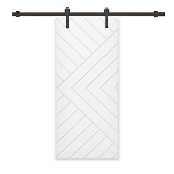 CALHOME Chevron Arrow 28 in. x 80 in. Fully Assembled White Stained MDF Modern Sliding Barn Door with Hardware Kit