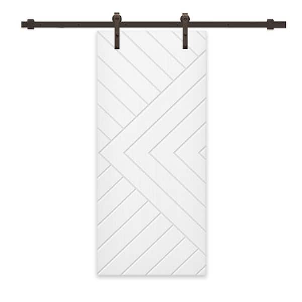 CALHOME Chevron Arrow 34 in. x 80 in. Fully Assembled White Stained MDF Modern Sliding Barn Door with Hardware Kit