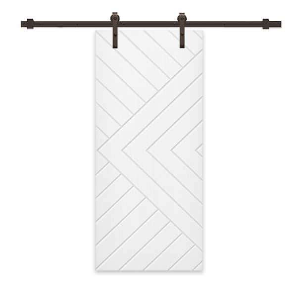 CALHOME Chevron Arrow 44 in. x 84 in. Fully Assembled White Stained MDF Modern Sliding Barn Door with Hardware Kit