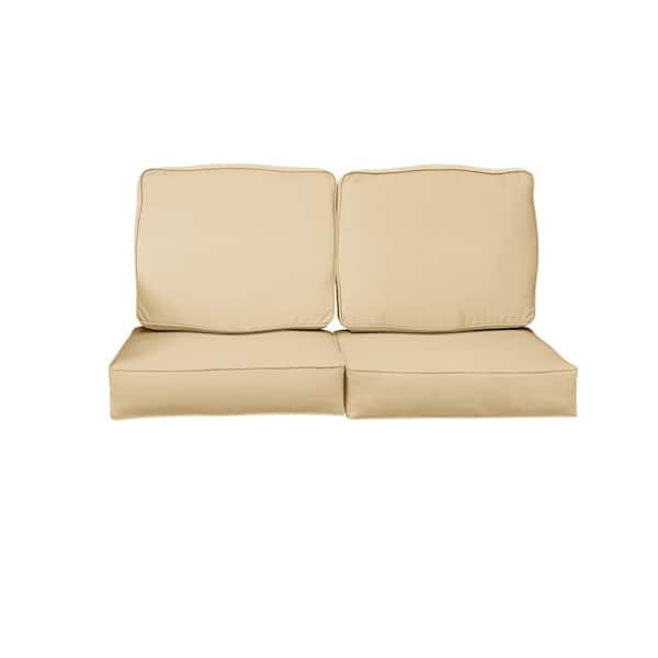 SORRA HOME 23 in. x 23.5 in. Sunbrella Deep Seating Indoor/Outdoor Loveseat Cushion Canvas Antique Beige