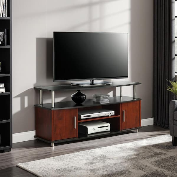 Convenience Concepts 47 in. Black and Cherry Wood Particle Board TV Stand 46 in. with Doors