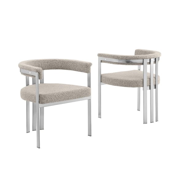 Best Quality Furniture Raymond Grey Color Matte Brushed Chrome Base Boucle Fabric Side Chair Set of 2