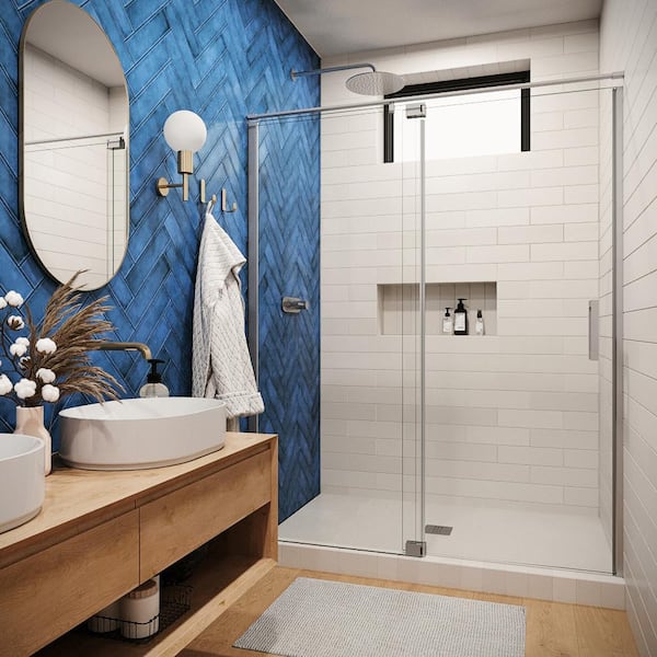 Streamline Seneca 48 in. W x 74 in. H Pivot Shower Door, CrystalTech Treated 5/16 in. Tempered Clear Glass,Polished Chrome Hardware
