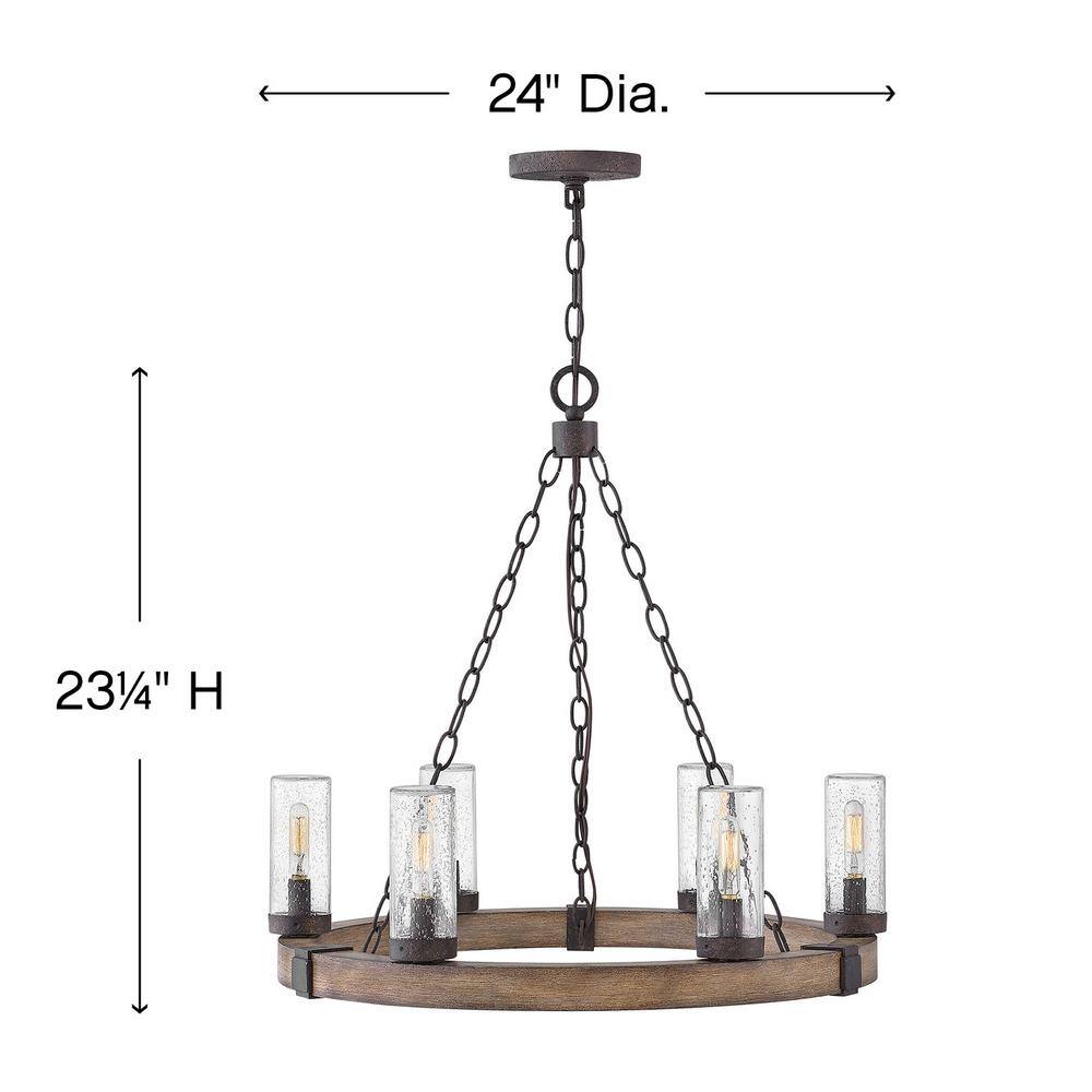 Sawyer Sequoia Brown 24" Outdoor Chandelier with Clear Seedy Glass