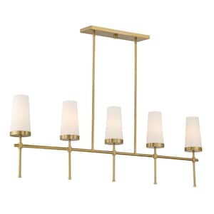 Haynes 5-Light Warm Brass Linear Chandelier with White Opal Glass Shades